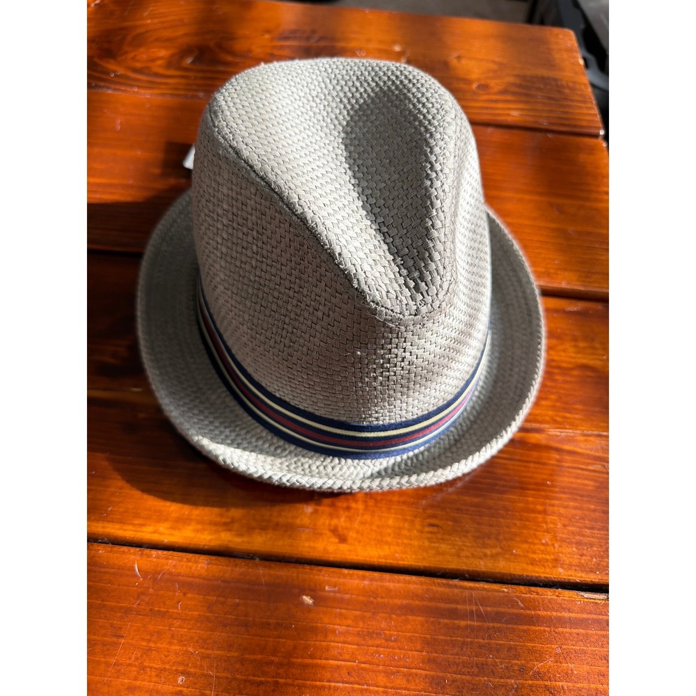 Peter Grimm Mens Grey Woven Fedora Hat Small Medium Striped Band PGF1108